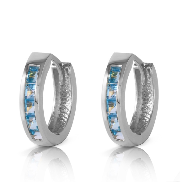 14K SOLID GOLD HOOP HUGGIE EARRING WITH BLUE TOPAZ